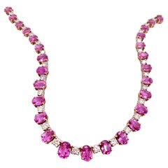 Pink Sapphire 58 Carat and Diamond Statement Necklace