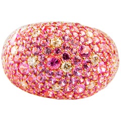 Pink Sapphire 5.95 Carat and Diamond 0.44 Carat Ring in Yellow Gold 18 Karat