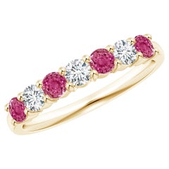 Pink Sapphire 7 Stone Eternity Wedding Ring in 14K Solid Gold