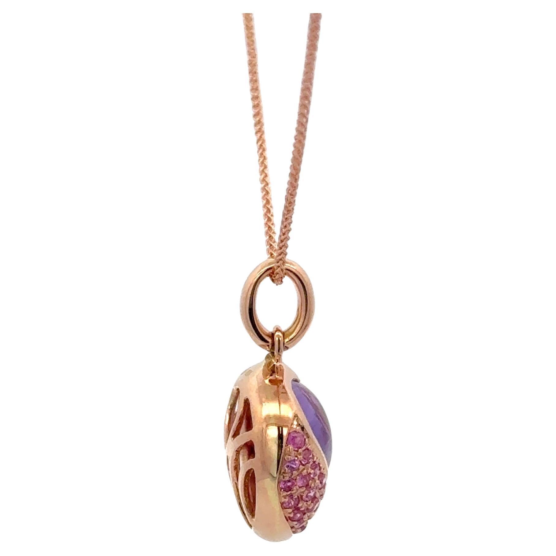 Cuore Ciondolo a cuore con zaffiro rosa e ametista su collana in oro rosa 14 carati 1,94 CTS in vendita
