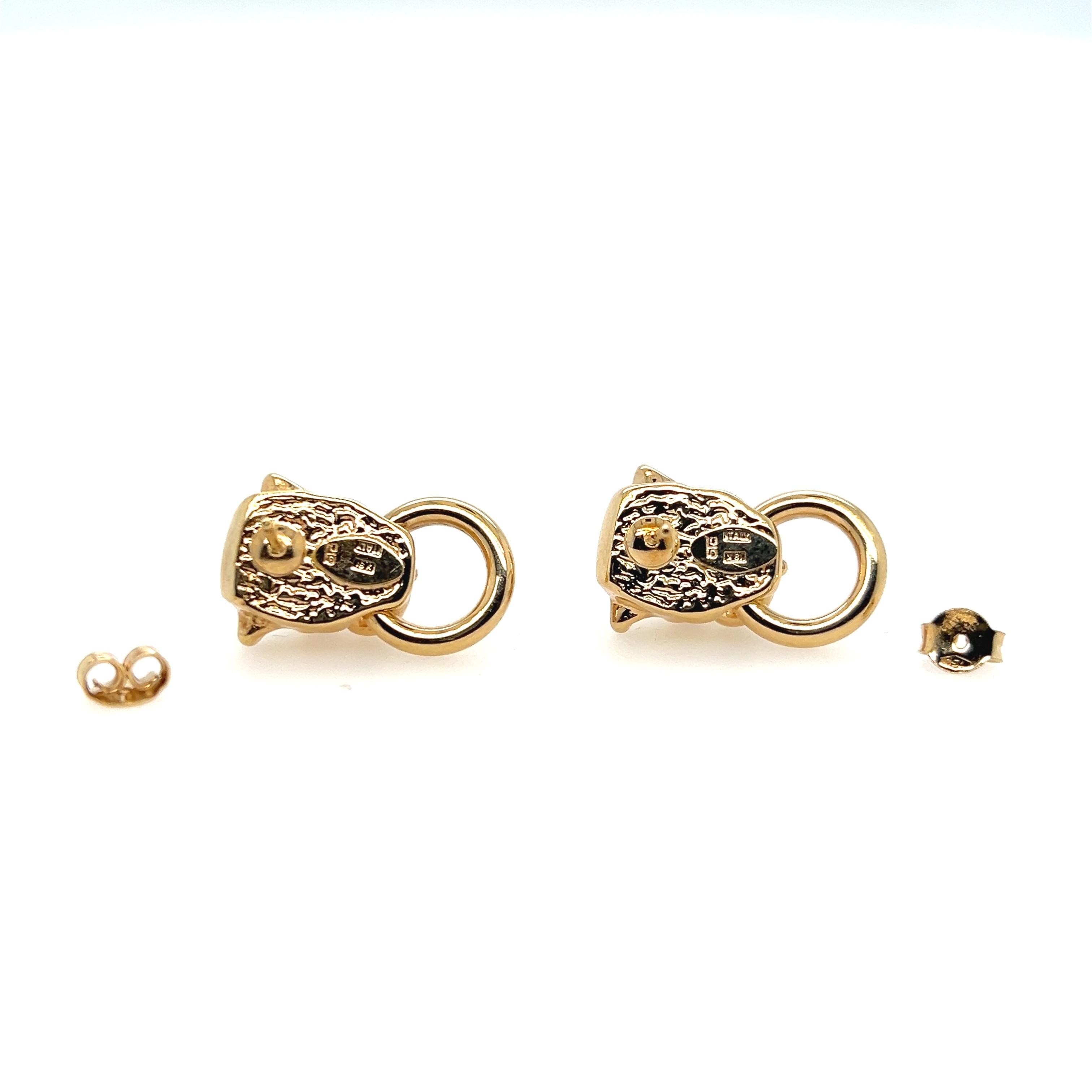 Women's or Men's Pink Sapphire and 18k Yellow Gold 1980s Panther Door Knocker Earrings For Sale
