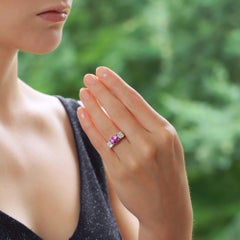 Pink Sapphire and Asscher Cut Diamond Three-Stone Engagement Ring in Platinum