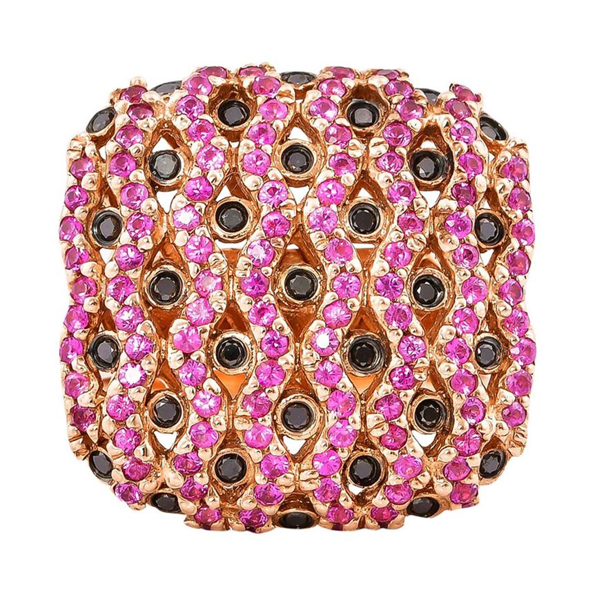 Pink Sapphire and Black Diamond Ring in 14 Karat Rose Gold