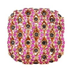 Ring aus 14 Karat Roségold mit rosa Saphiren und schwarzen Diamanten