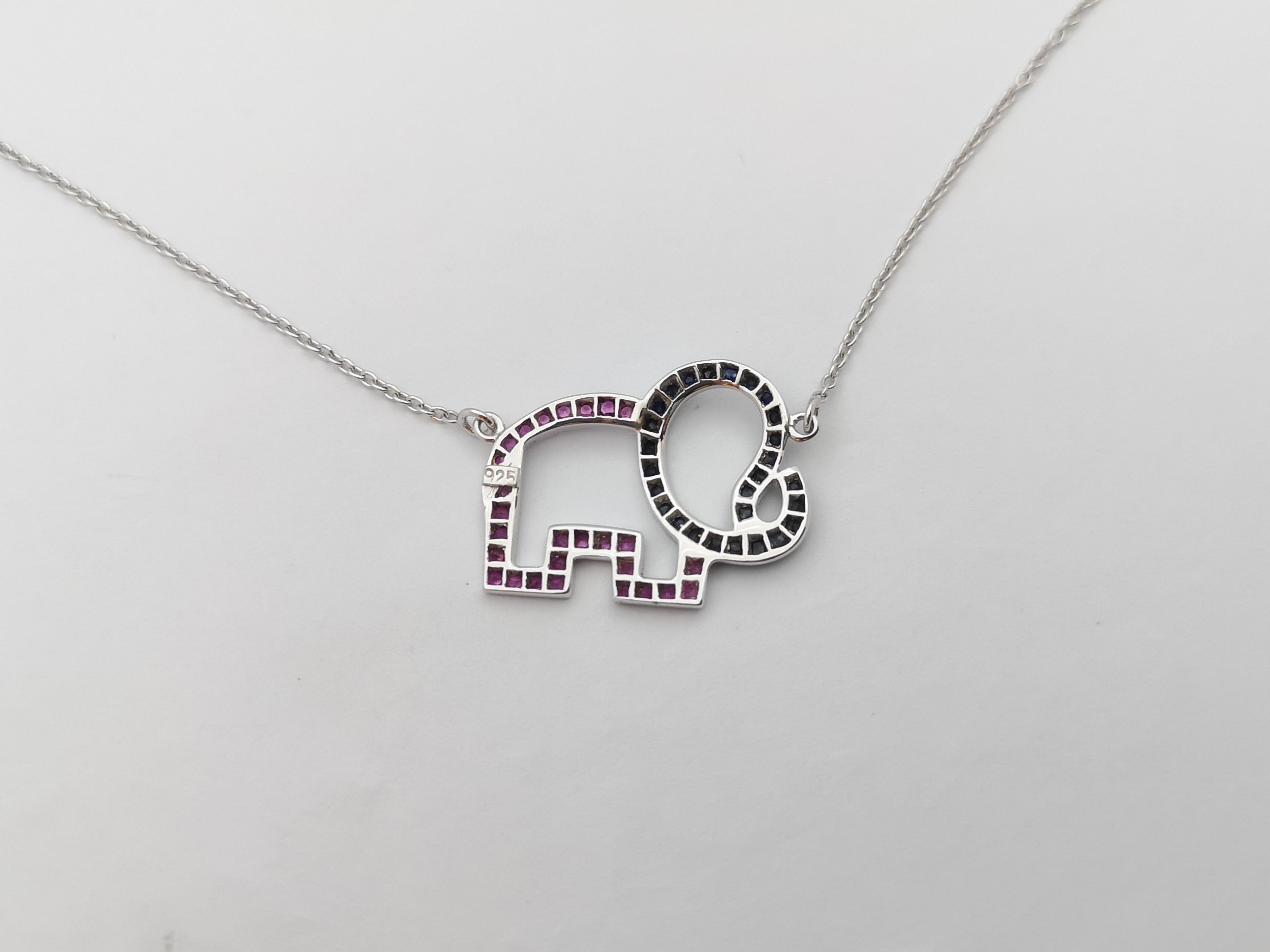 Pink Sapphire and Black Sapphire Necklace set in Silver Settings

Width:  1.9 cm 
Length:  45.5 cm
Total Weight: 3.31 grams

*Please note that the silver setting is plated with rhodium to promote shine and help prevent oxidation.  However, with the