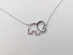 Pink Sapphire and Black Sapphire Elephant Necklace set in Silver Settings