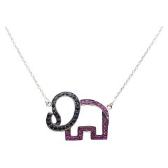 Used Pink Sapphire and Black Sapphire Elephant Necklace set in Silver Settings