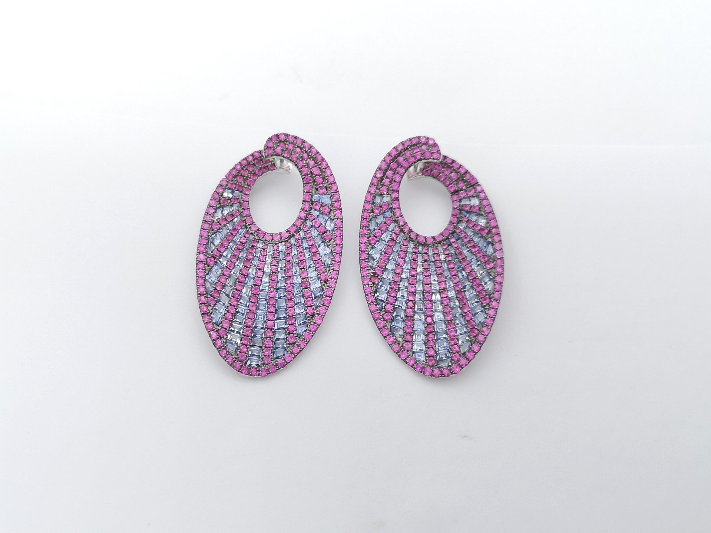 Pink Sapphire and Blue Sapphire Earrings Set in 14K White Gold Settings In New Condition In Bangkok, TH