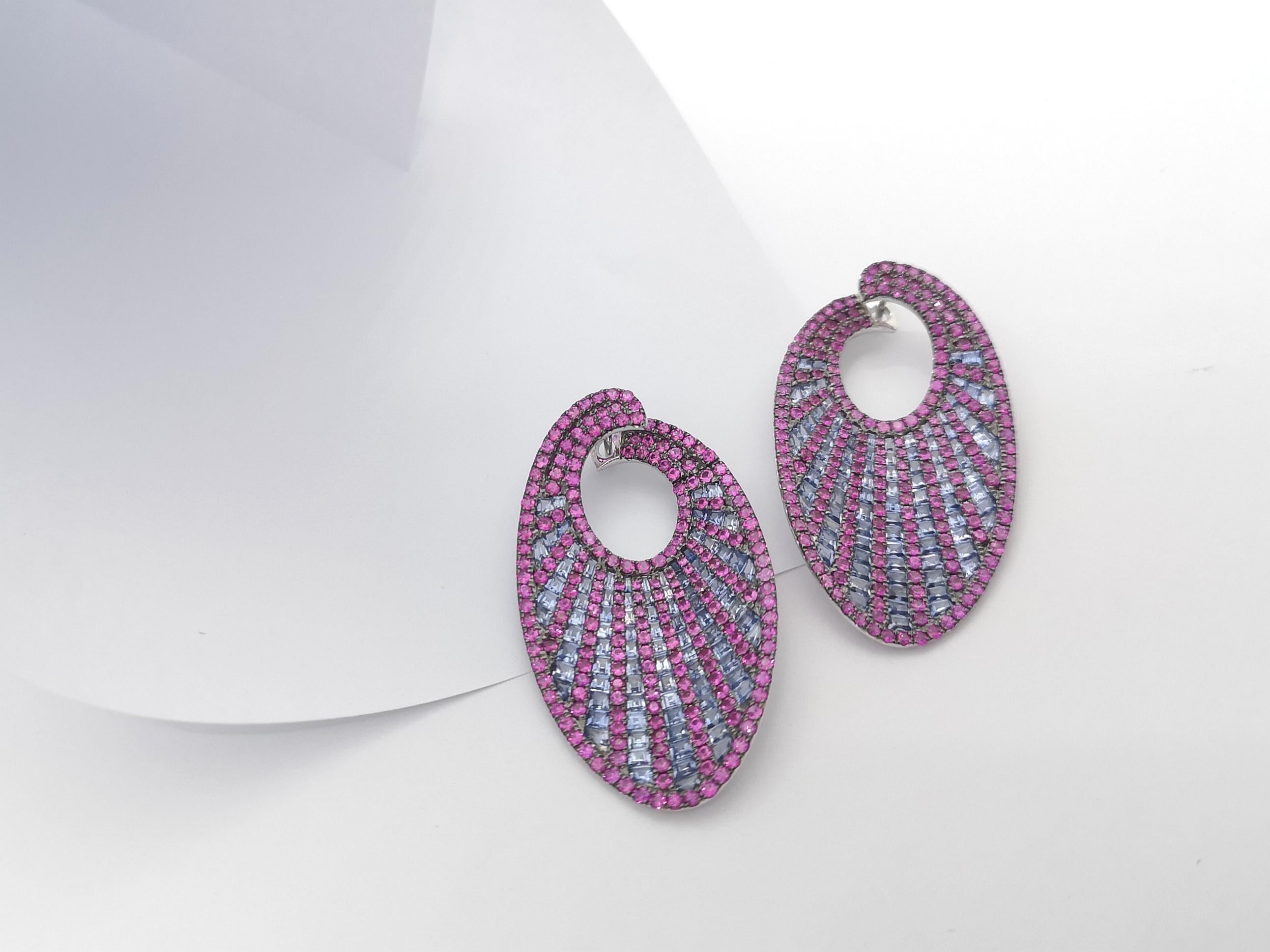 Women's Pink Sapphire and Blue Sapphire Earrings Set in 14K White Gold Settings