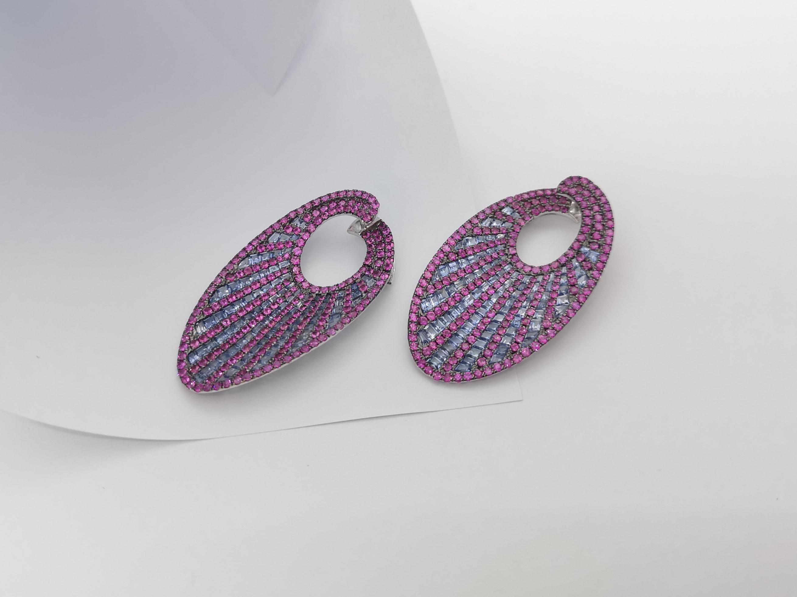 Pink Sapphire and Blue Sapphire Earrings Set in 14K White Gold Settings 1
