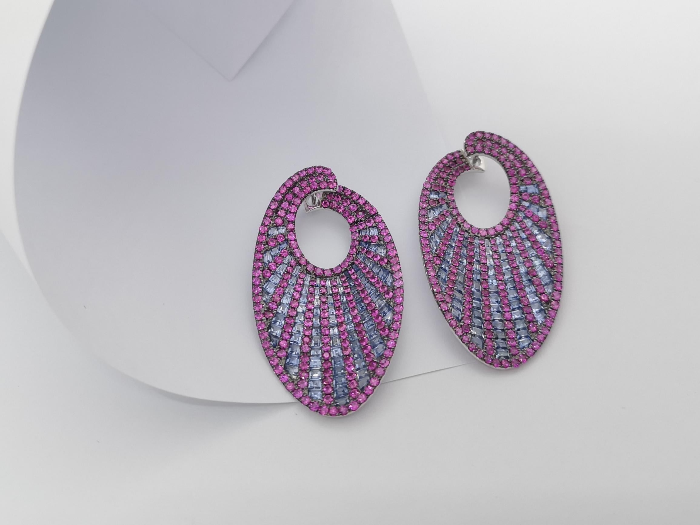 Pink Sapphire and Blue Sapphire Earrings Set in 14K White Gold Settings 3