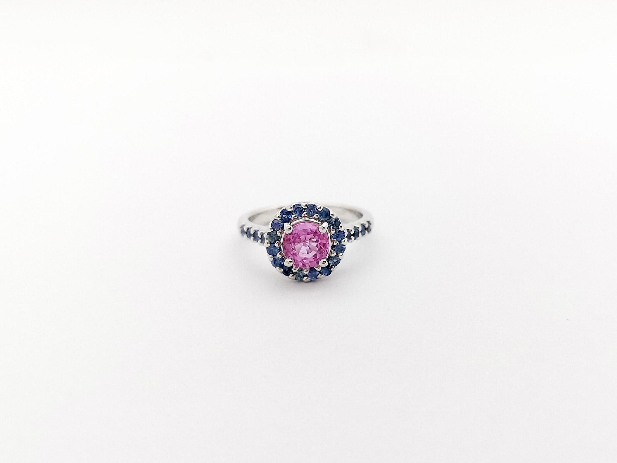Pink Sapphire and Blue Sapphire Ring set in 18K White Gold Settings  For Sale 4