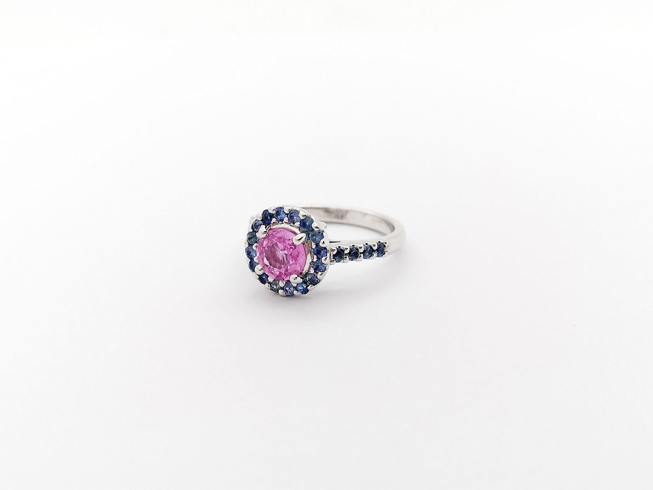 Pink Sapphire and Blue Sapphire Ring set in 18K White Gold Settings  For Sale 5