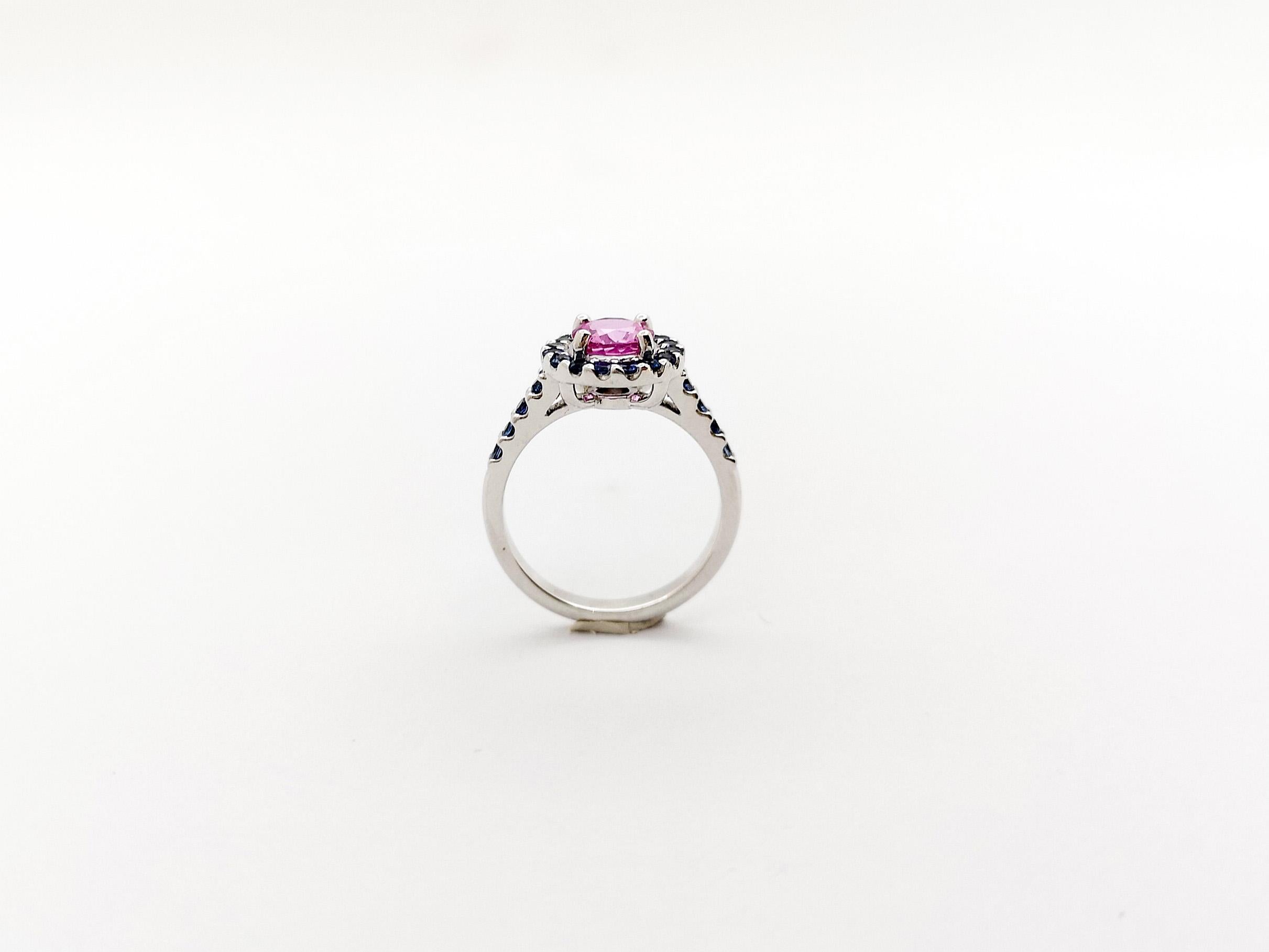 Pink Sapphire and Blue Sapphire Ring set in 18K White Gold Settings  For Sale 7
