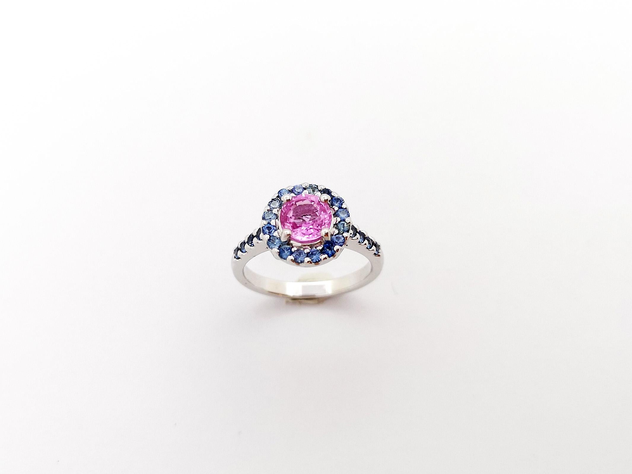 Pink Sapphire and Blue Sapphire Ring set in 18K White Gold Settings  For Sale 8