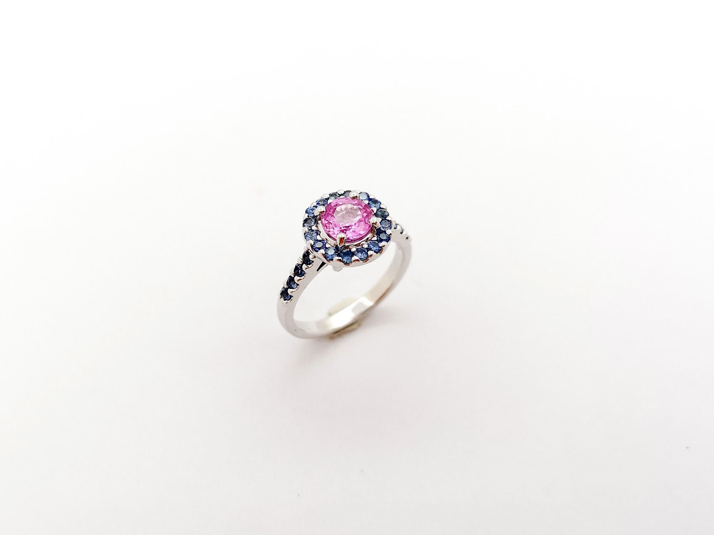 Pink Sapphire and Blue Sapphire Ring set in 18K White Gold Settings  For Sale 9