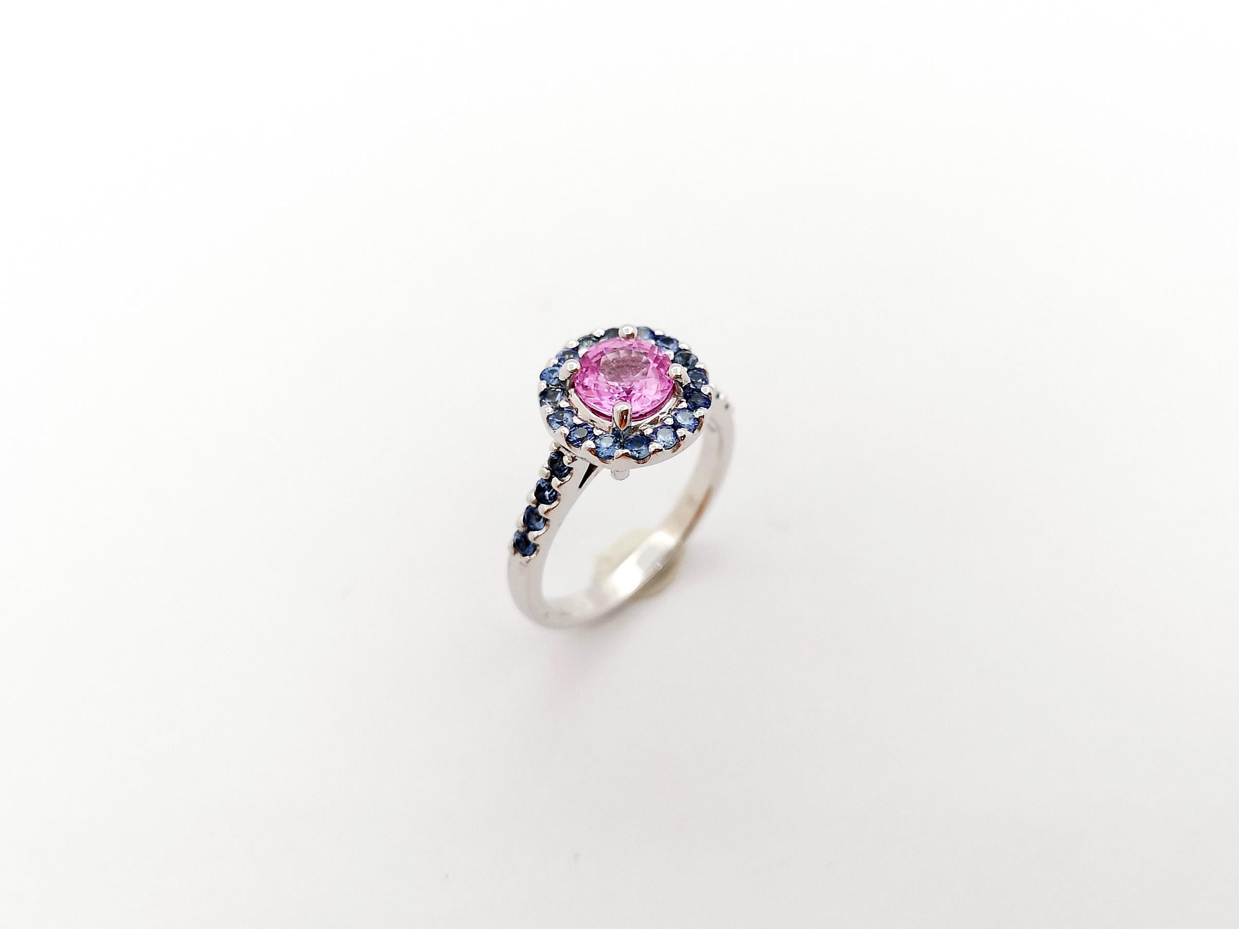 Pink Sapphire and Blue Sapphire Ring set in 18K White Gold Settings  For Sale 10