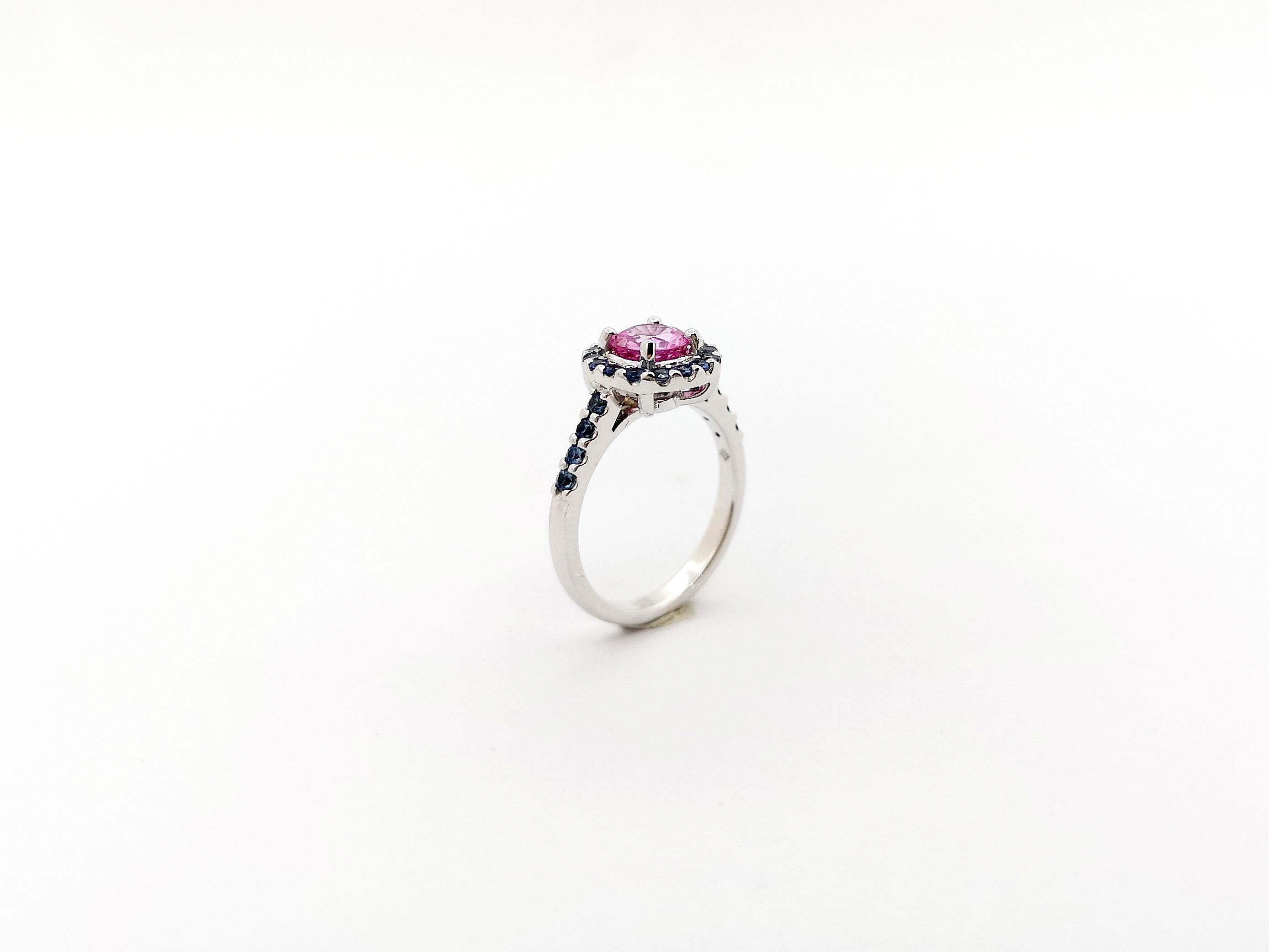 Pink Sapphire and Blue Sapphire Ring set in 18K White Gold Settings  For Sale 11