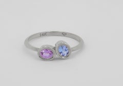 Pink sapphire and blue tanzanite 14k gold ring