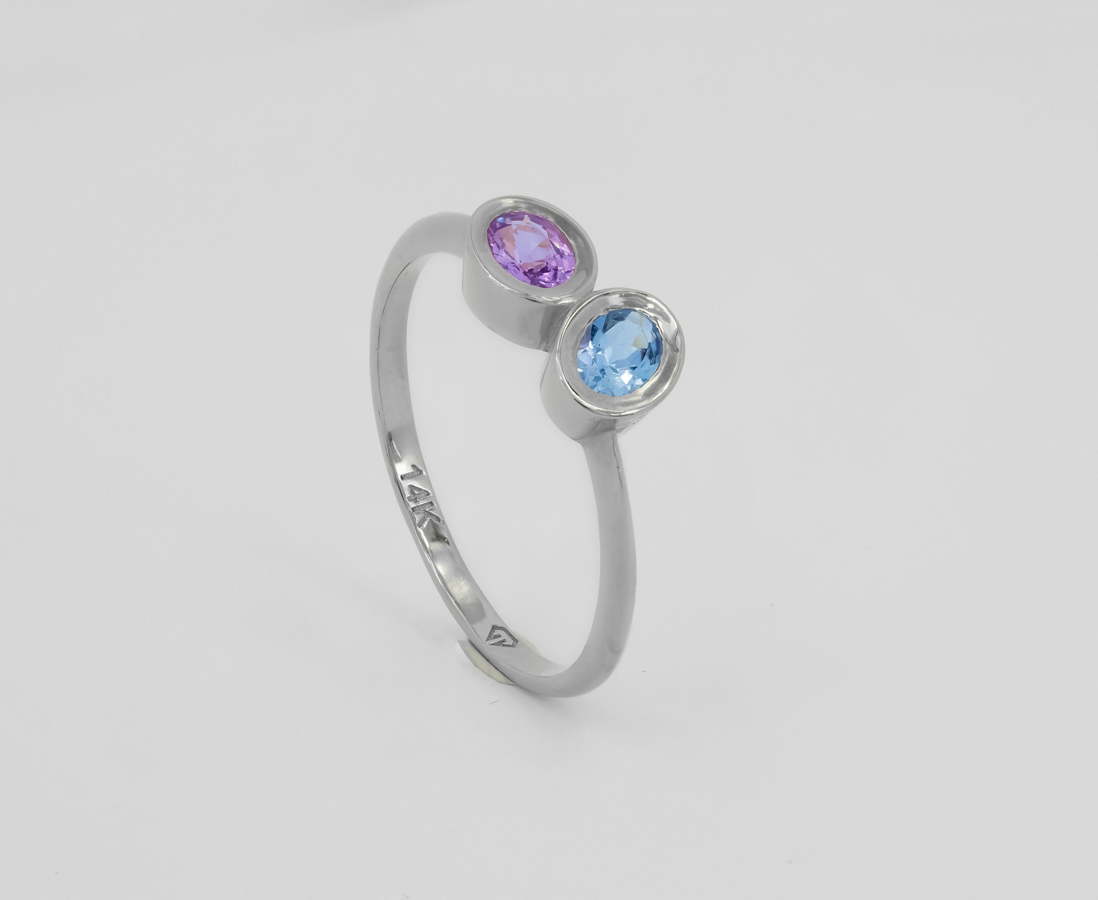 Pink sapphire and blue tanzanite 14k gold ring For Sale 1