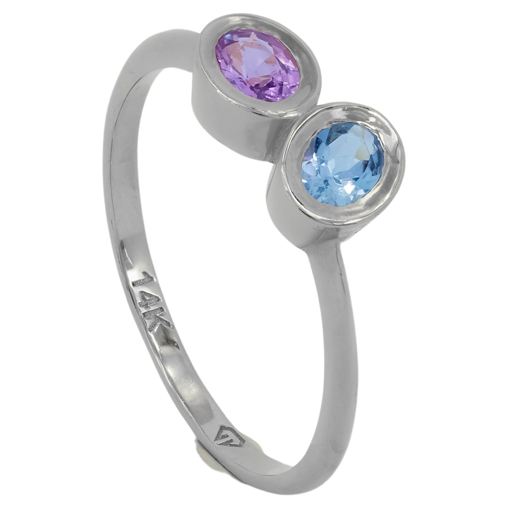 Bague en or 14 carats avec saphir rose et tanzanite bleue