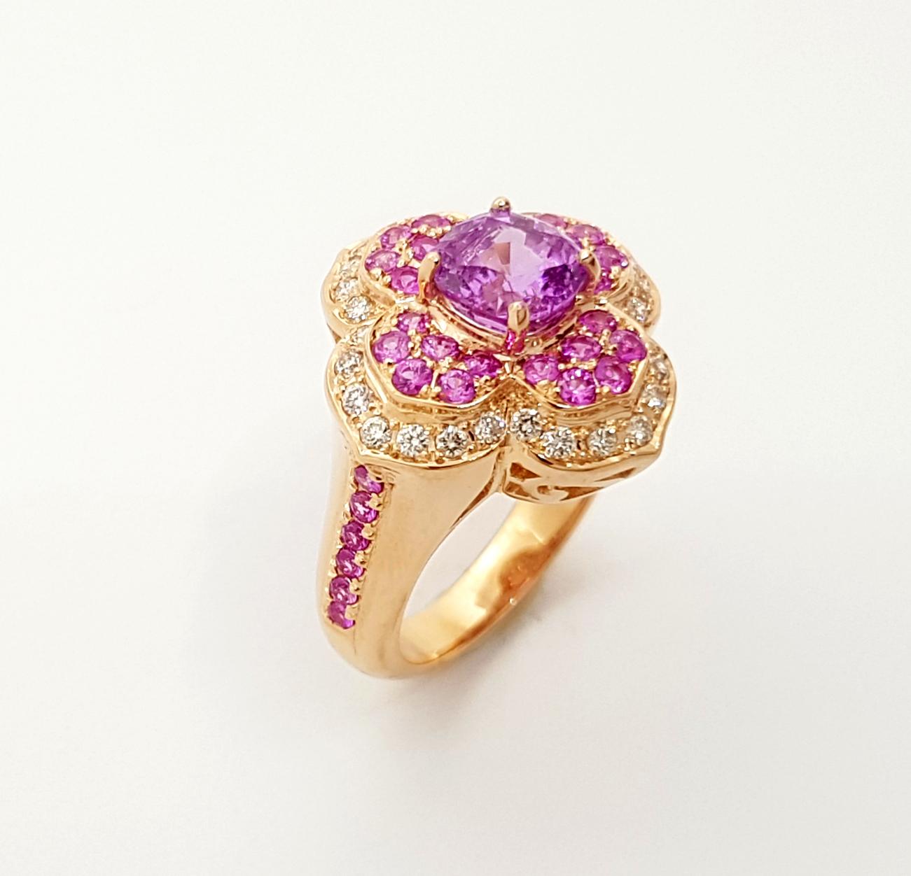 Pink Sapphire and Brown Diamond Ring set in 18K Rose Gold Settings For Sale 5