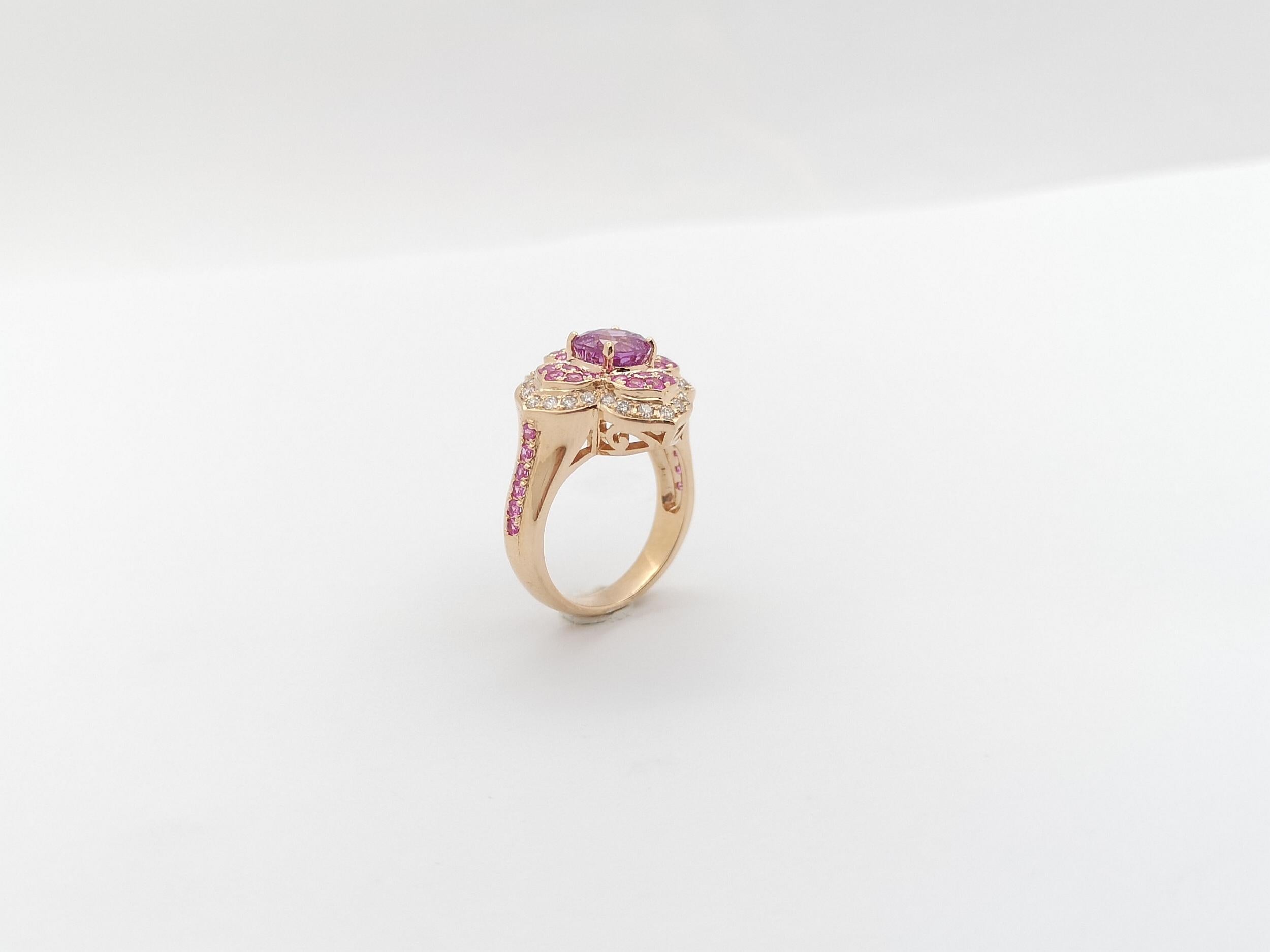 Pink Sapphire and Brown Diamond Ring set in 18K Rose Gold Settings For Sale 7