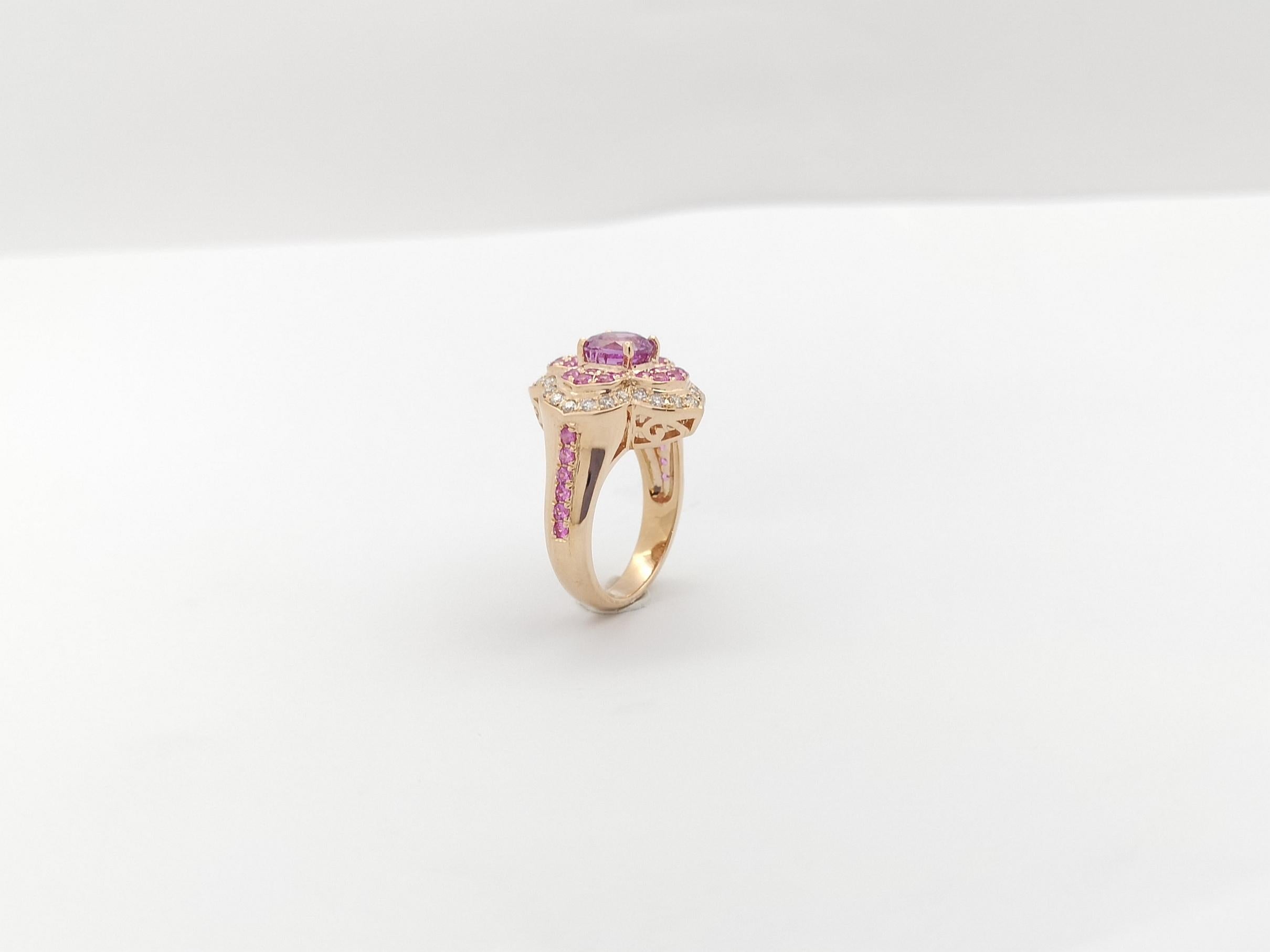 Pink Sapphire and Brown Diamond Ring set in 18K Rose Gold Settings For Sale 9