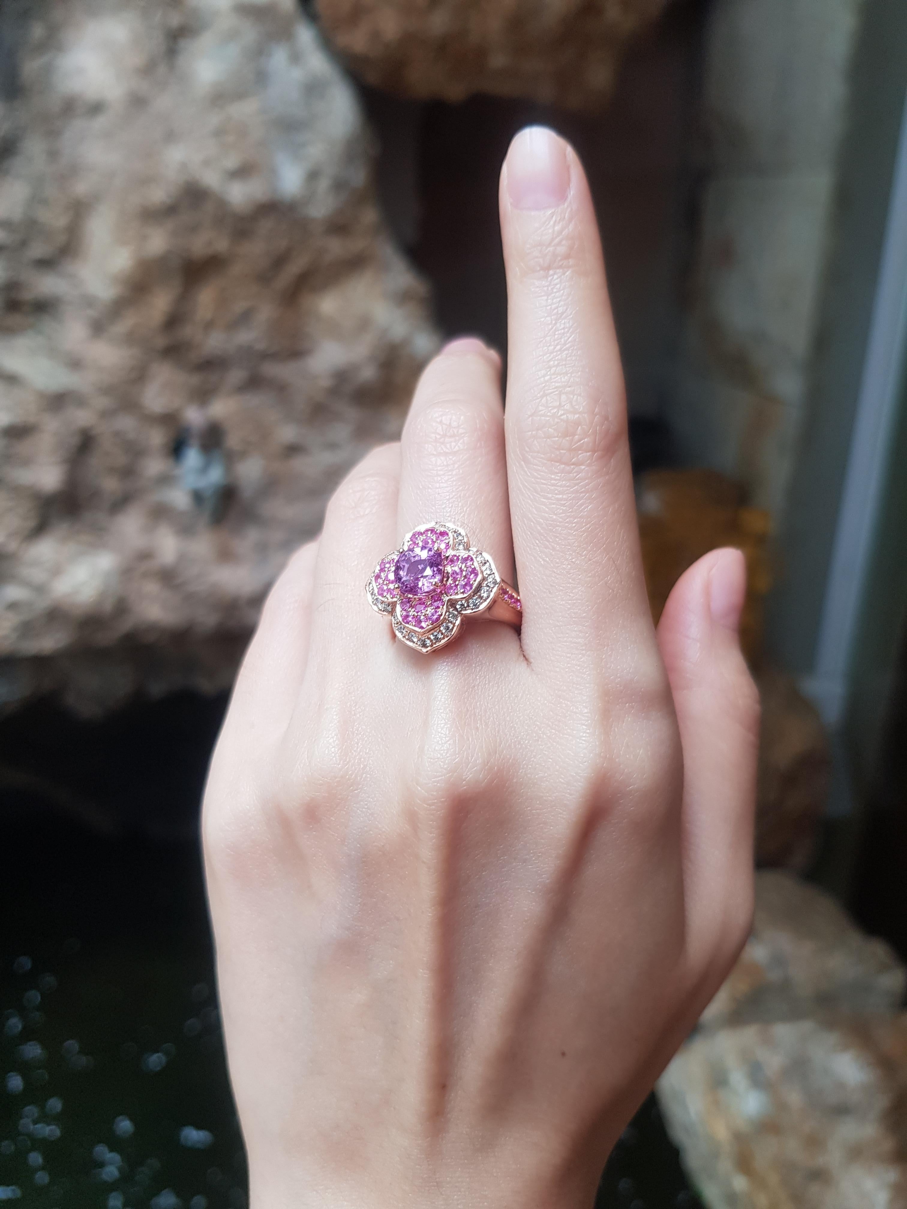 Contemporary Pink Sapphire and Brown Diamond Ring set in 18K Rose Gold Settings For Sale