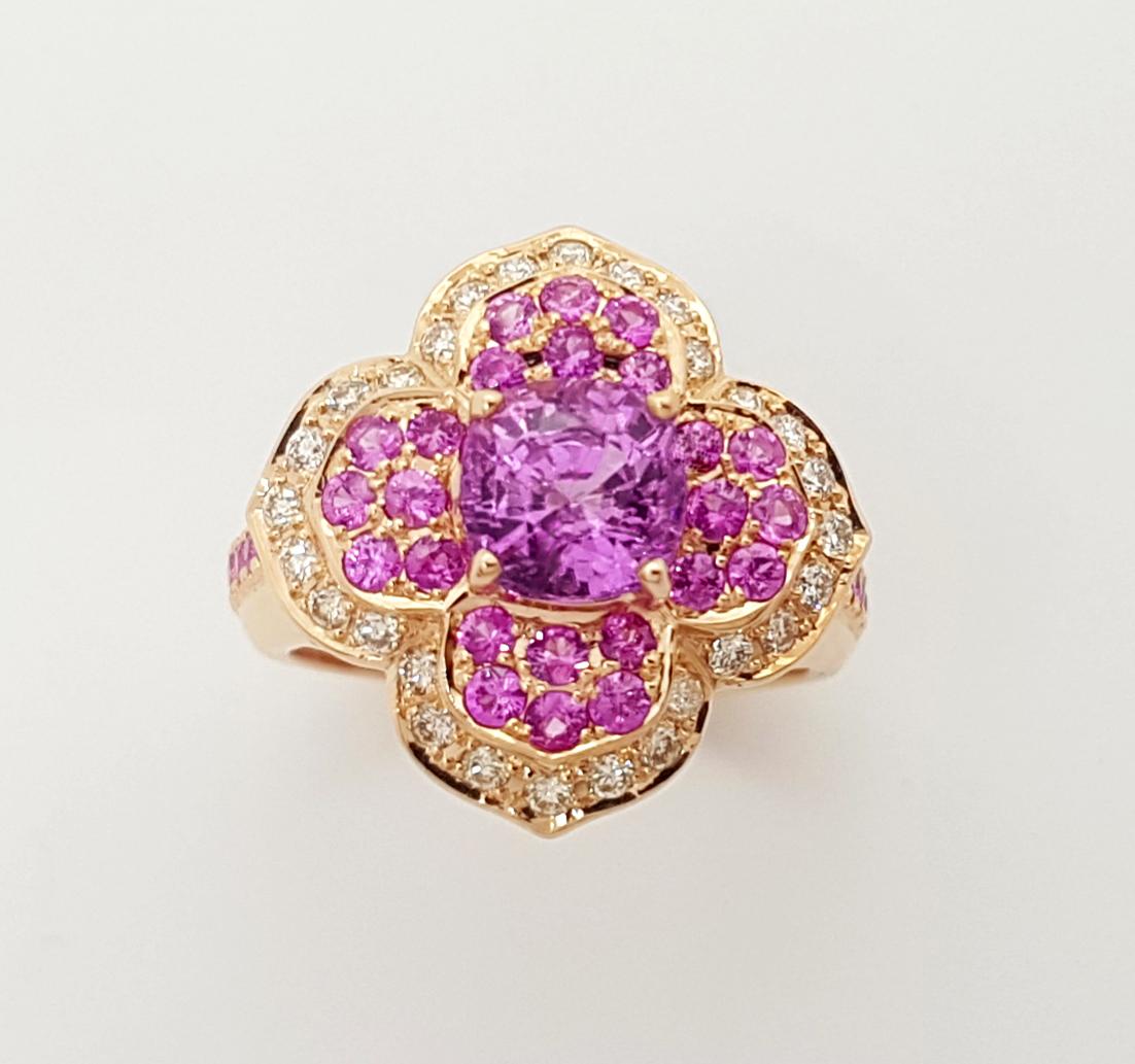 Pink Sapphire and Brown Diamond Ring set in 18K Rose Gold Settings For Sale 1