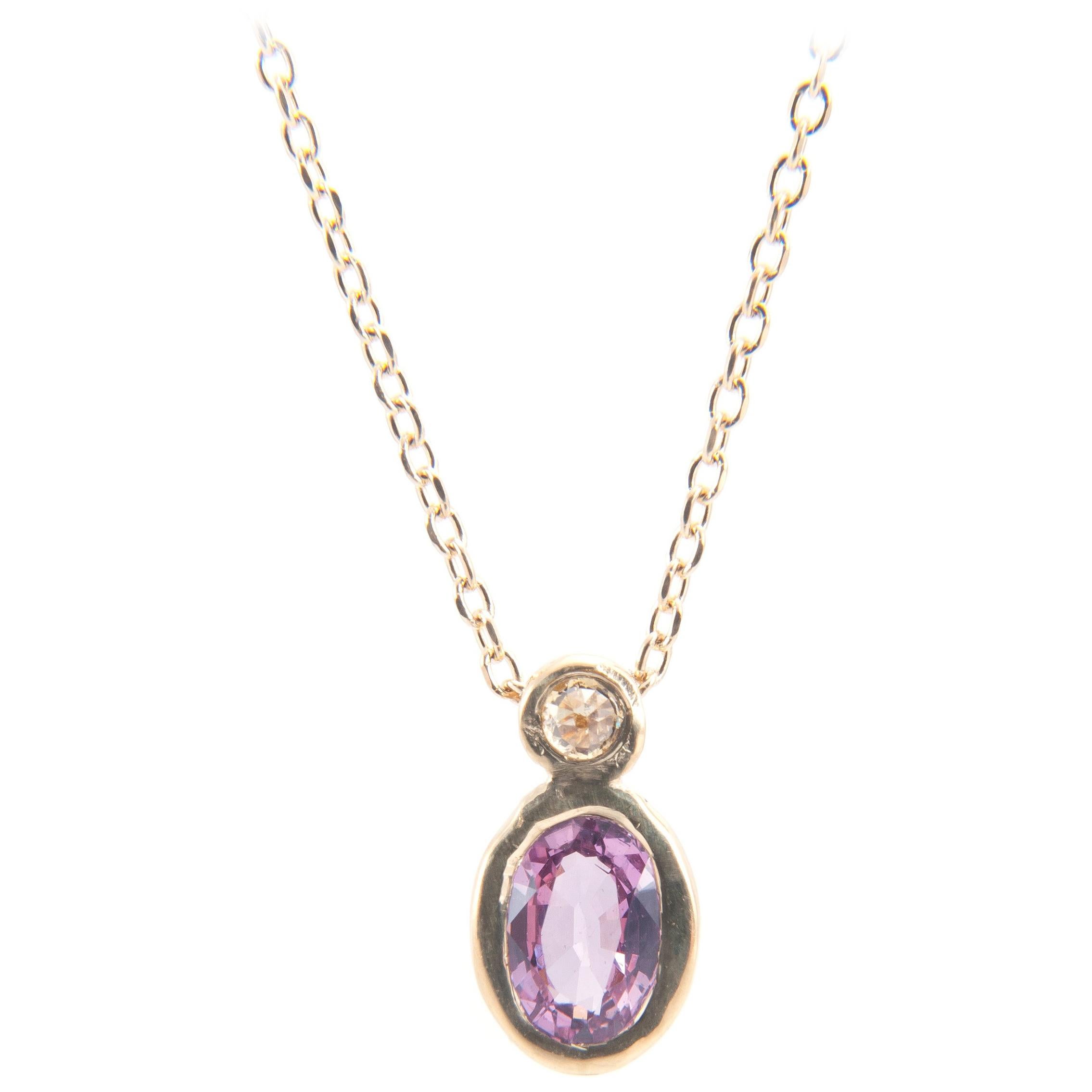 Pink Sapphire and Diamond Pendant Necklace For Sale at 1stDibs