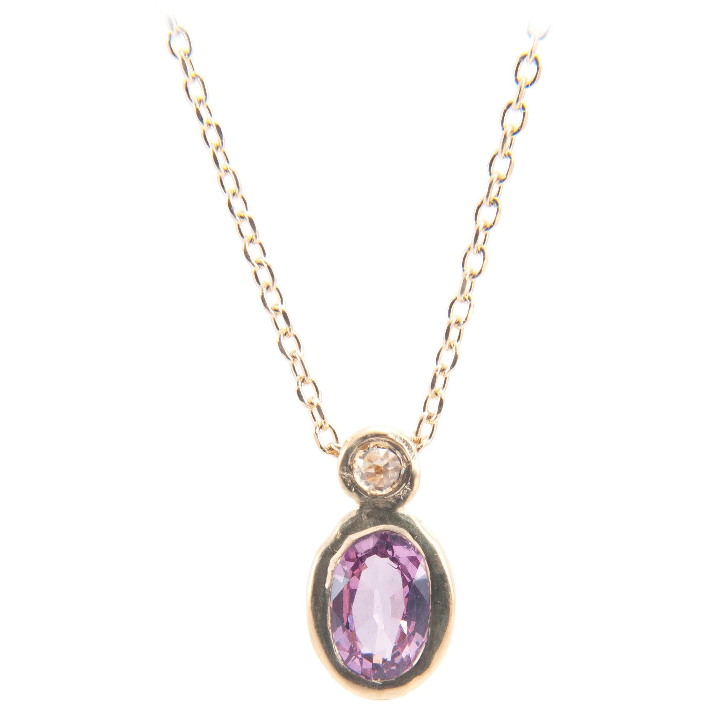 Pink Sapphire and Cognac Diamond Duo Necklace For Sale