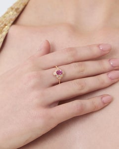 Pink Sapphire And Diamond 0.85ct Flower Solid Gold Ring