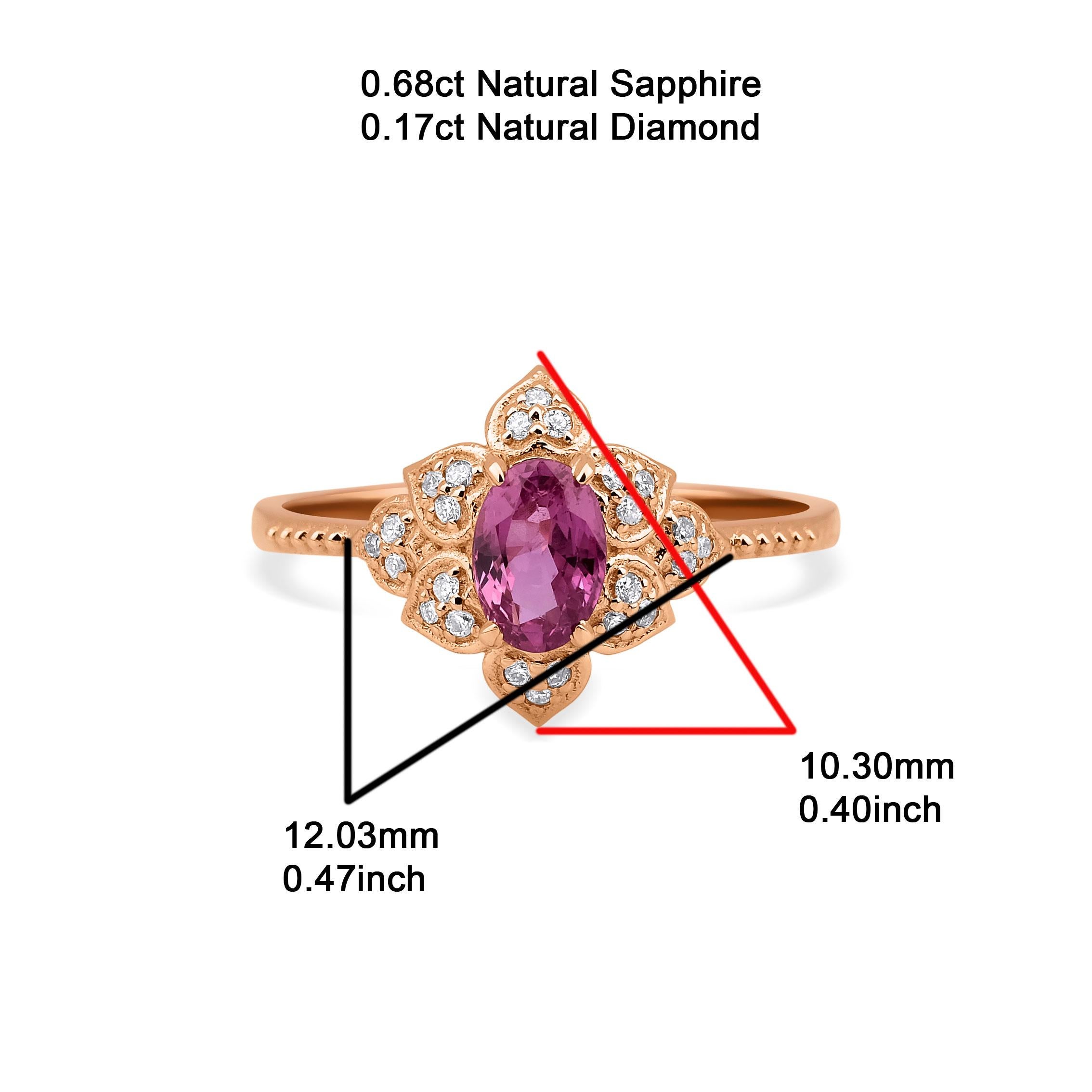 Pink Sapphire And Diamond 0.85ct Flower Solid Gold Ring For Sale 1