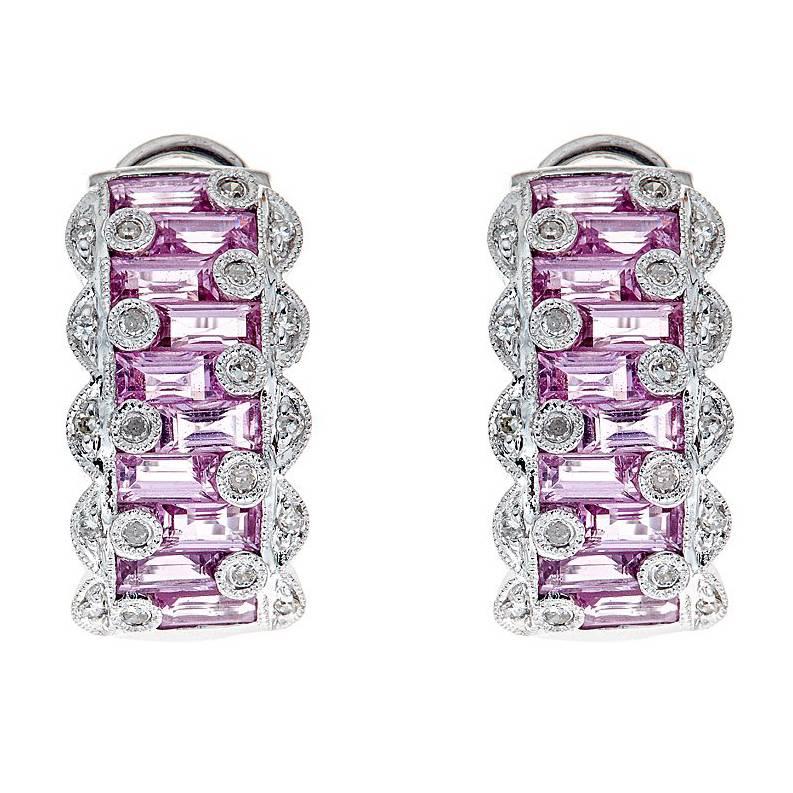Pink Sapphire and Diamond 14 Karat Gold Earrings