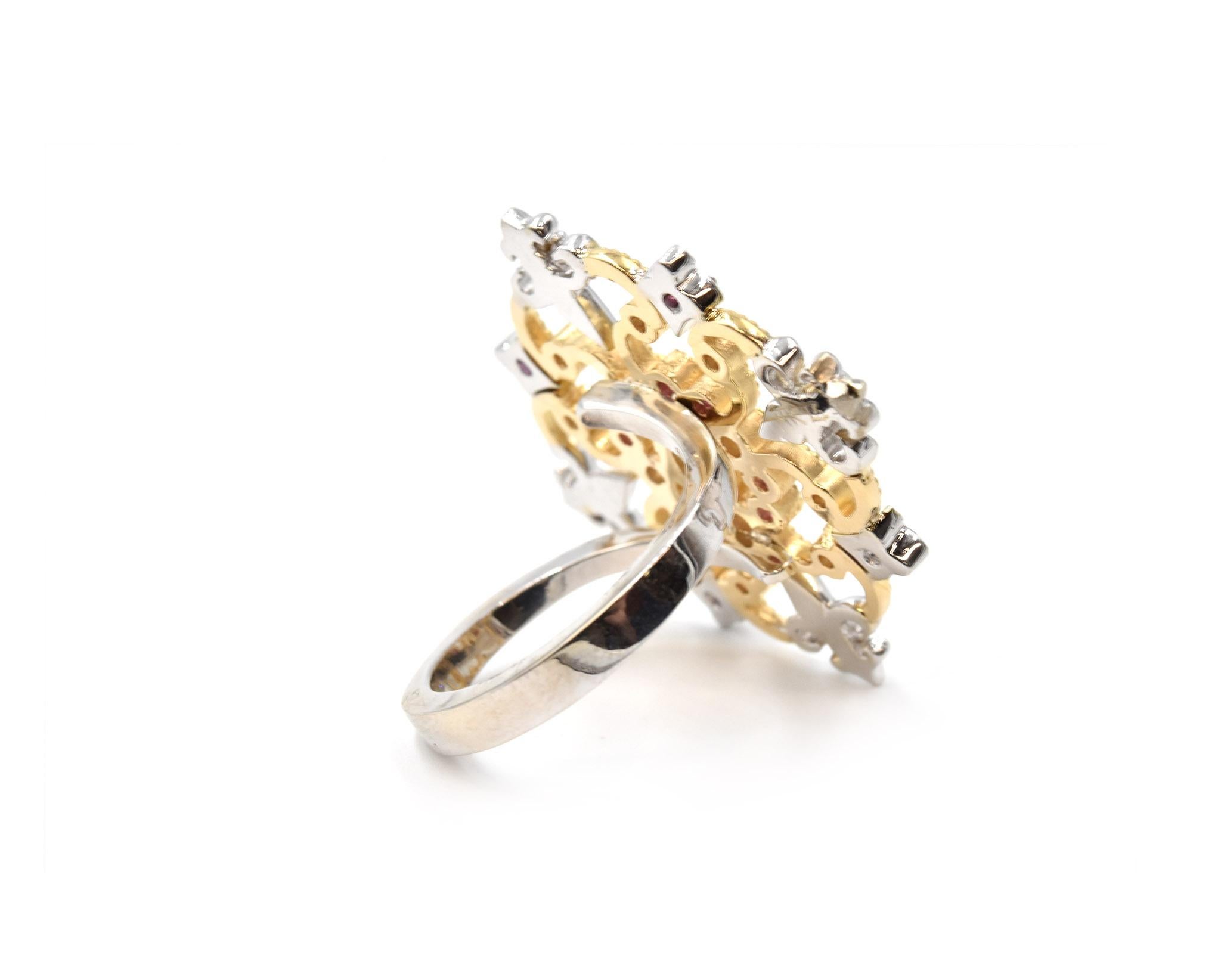 Women's Pink Sapphire and Diamond 14 Karat White and Yellow Gold Ring