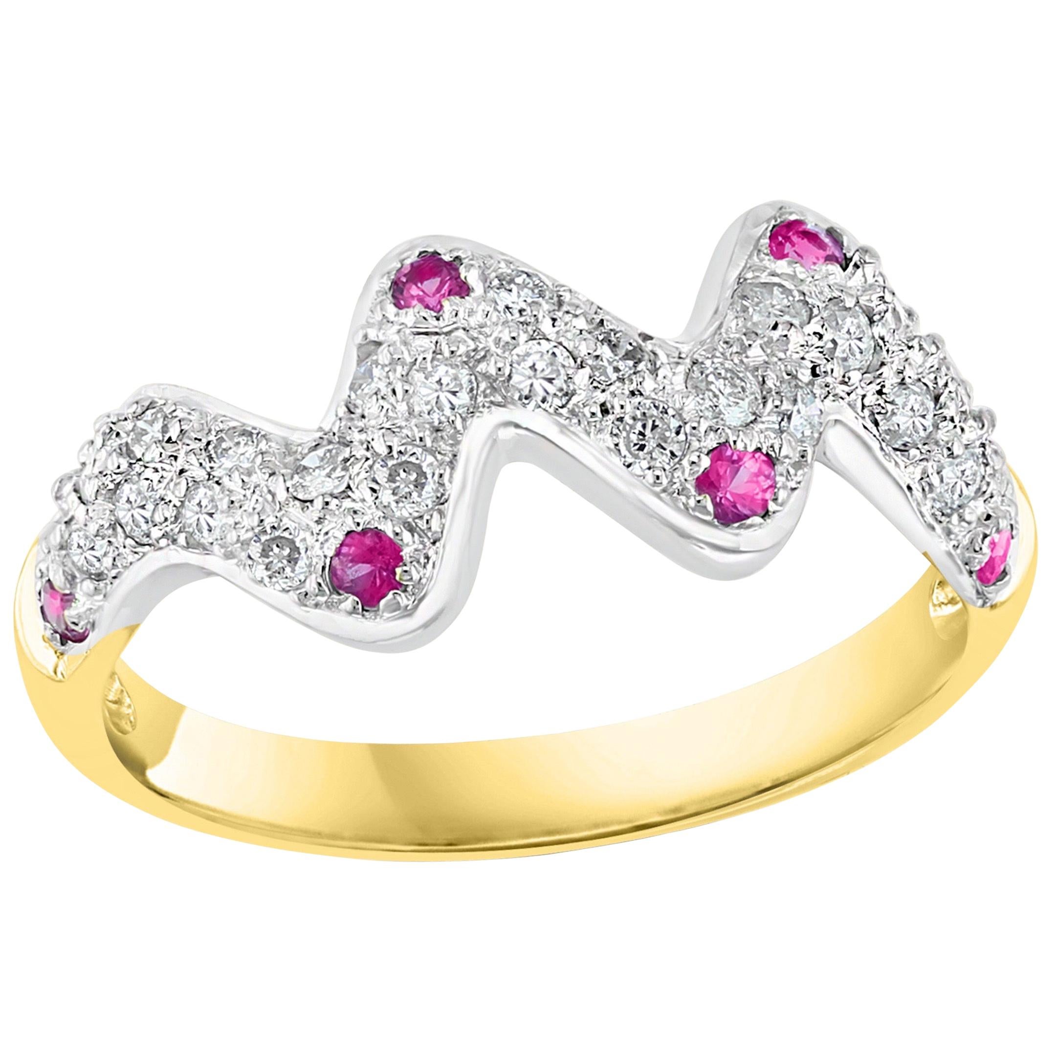 Pink Sapphire and Diamond 14 Karat White Gold Band Ring, Estate
