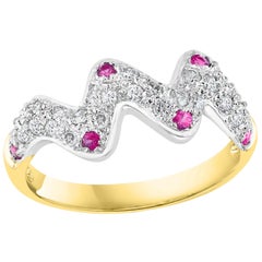 Pink Sapphire and Diamond 14 Karat White Gold Band Ring, Estate