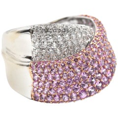 Pink Sapphire and Diamond 14 Karat White Gold Crossover Ring