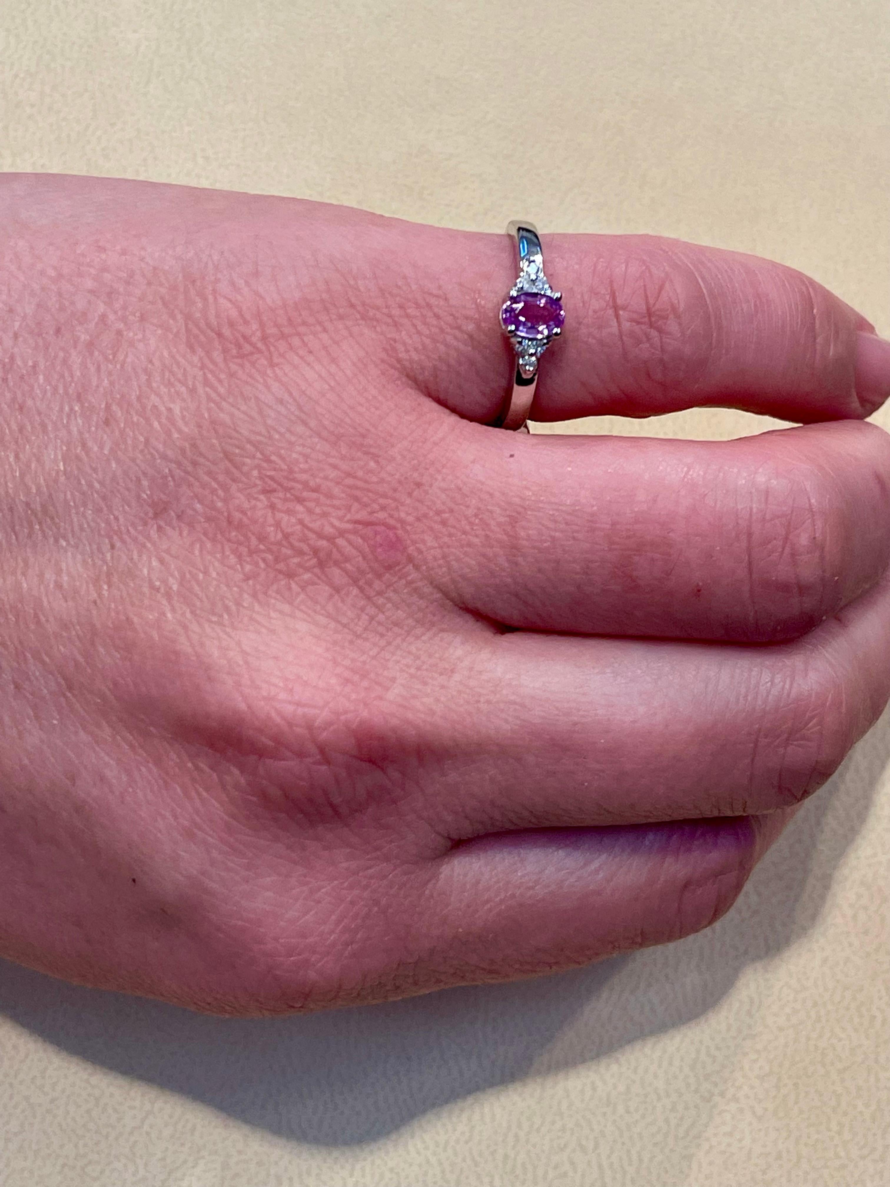 Pink Sapphire and Diamond 14 Karat White Gold Ring, Estate Size 6.5  For Sale 6