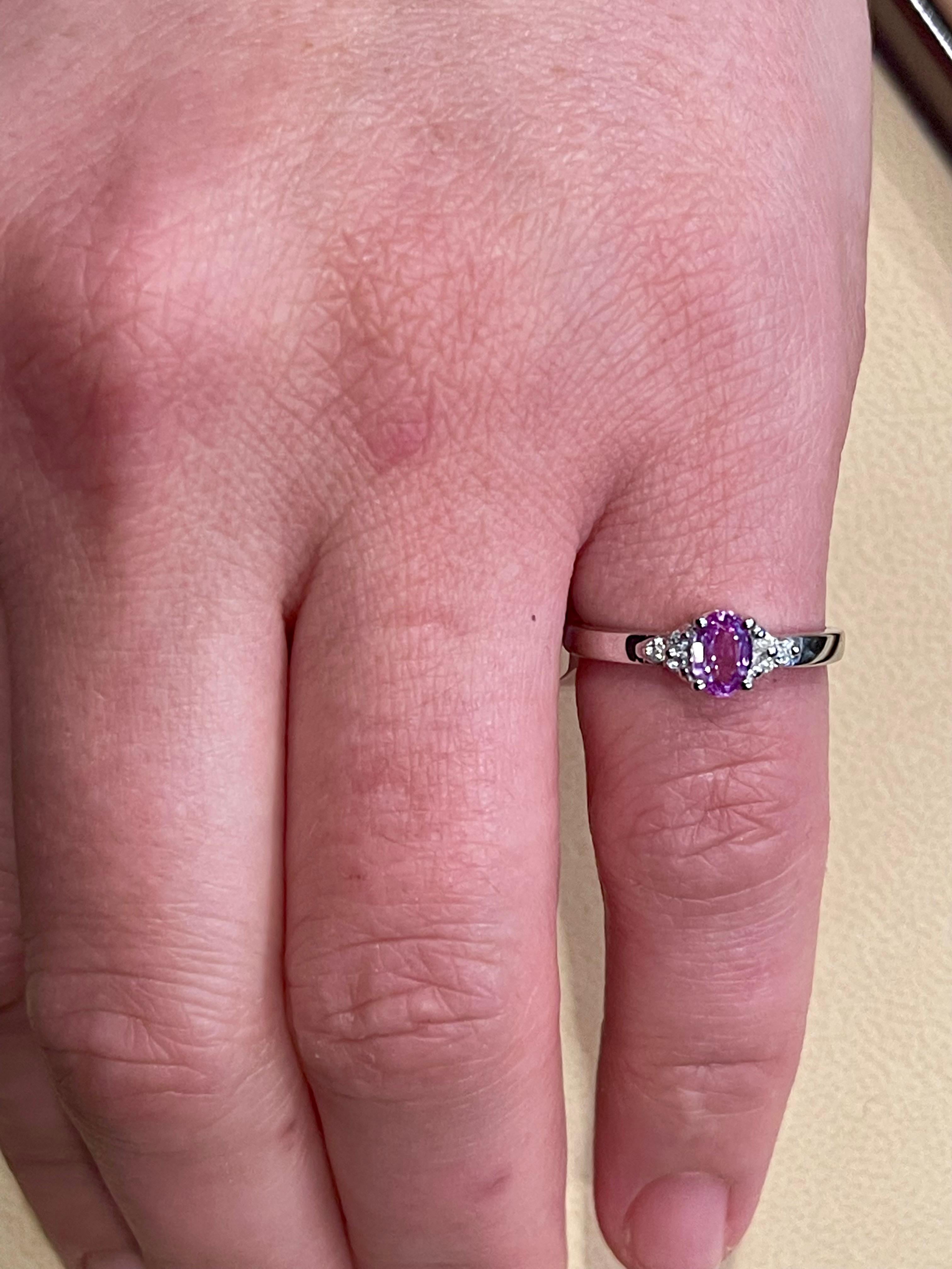 Pink Sapphire and Diamond 14 Karat White Gold Ring, Estate Size 6.5  For Sale 8
