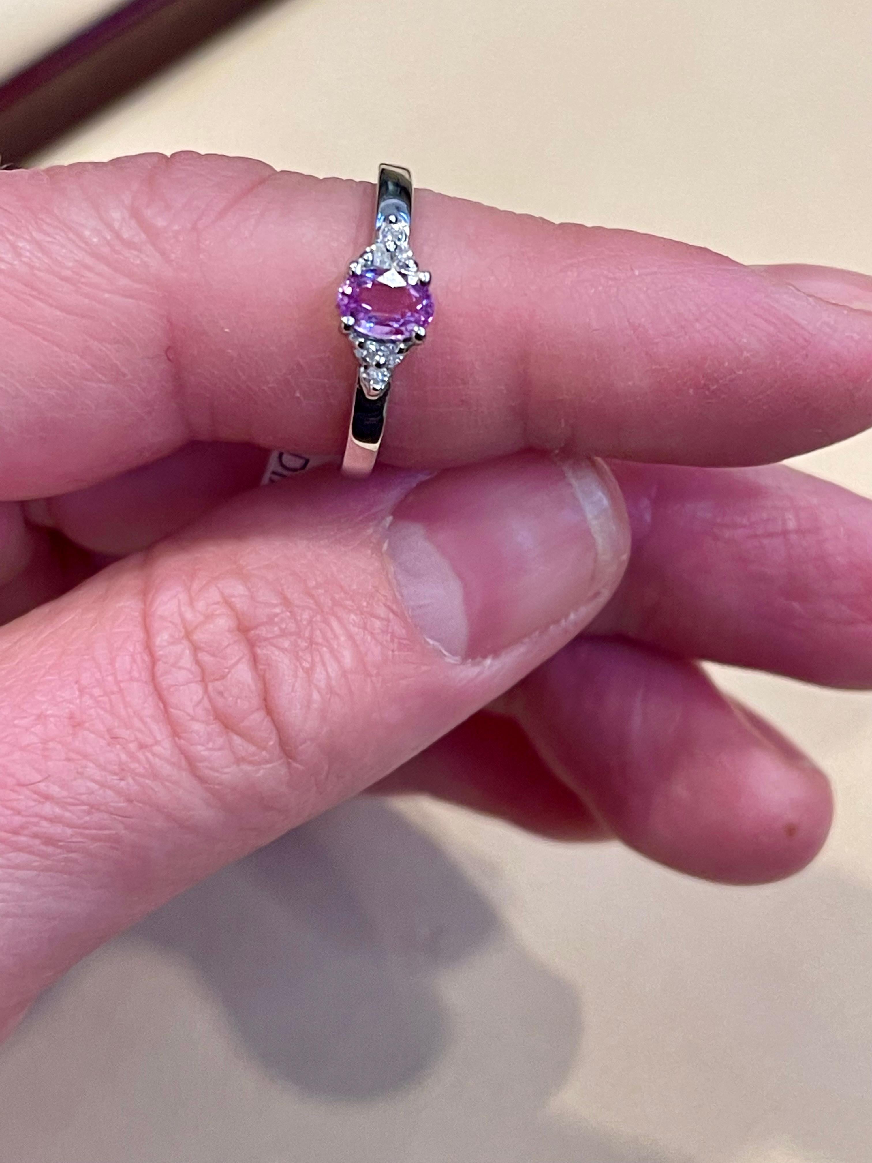 Pink Sapphire and Diamond 14 Karat White Gold Ring, Estate Size 6.5  For Sale 10