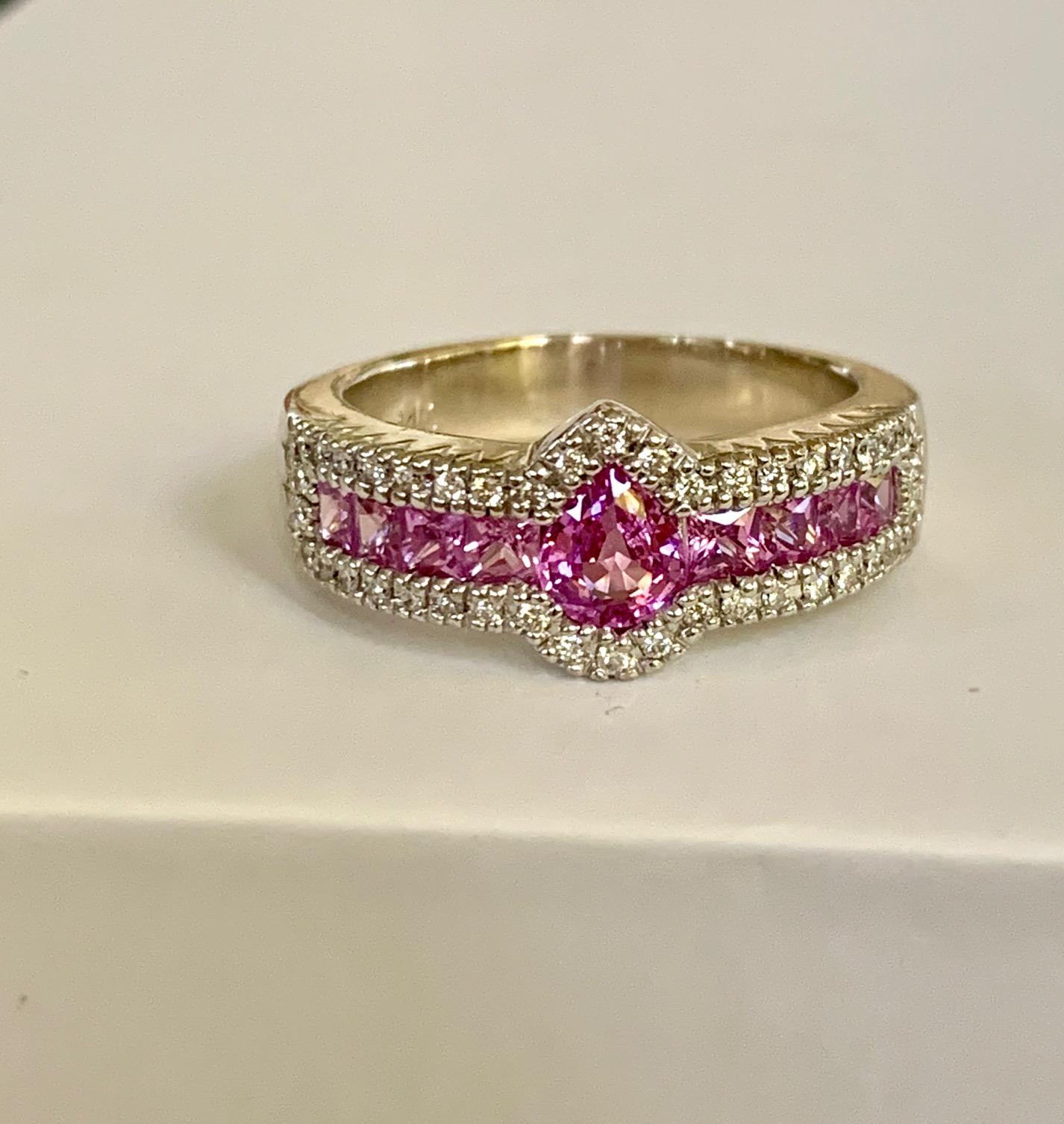 Pink Sapphire and Diamond 14 Karat White Gold Ring - Size 8 1/4 For Sale 4