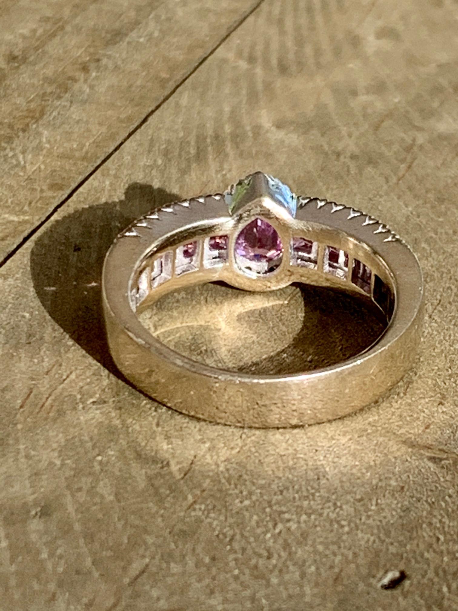 Pink Sapphire and Diamond 14 Karat White Gold Ring - Size 8 1/4 For Sale 3
