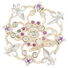 Pink Sapphire and Diamond 14k White and Yellow Gold Ring