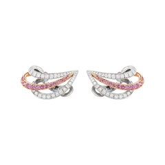 Clips d'oreilles en or blanc et rose 18 carats avec saphir rose et diamants