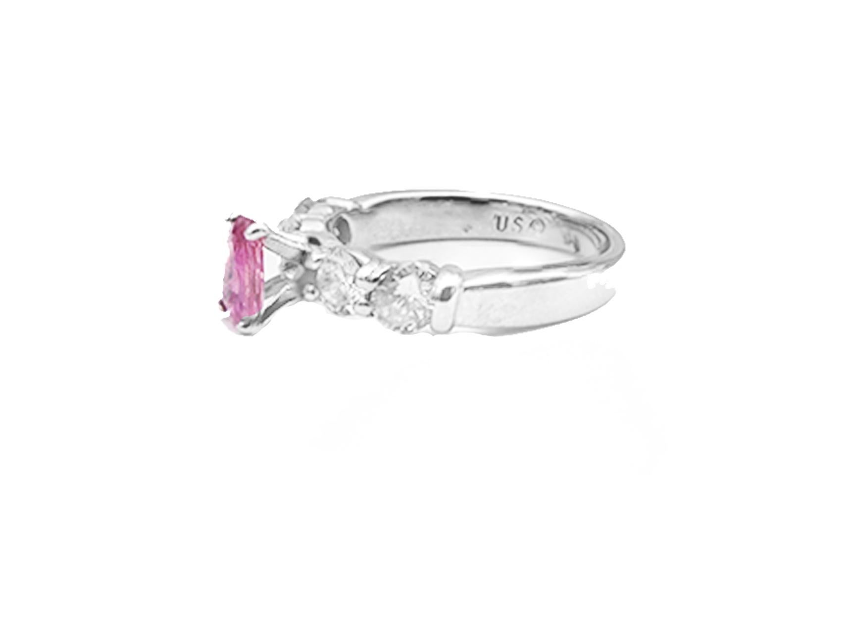 Contemporary Pink Sapphire and Diamond 5-Stone Engagement 2.20 Carat Solitaire Ring For Sale