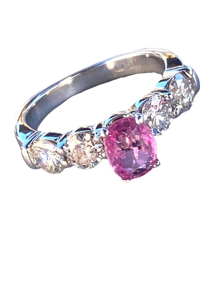 Pink Sapphire and Diamond 5-Stone Engagement 2.20 Carat Solitaire Ring In Good Condition For Sale In Laguna Hills, CA