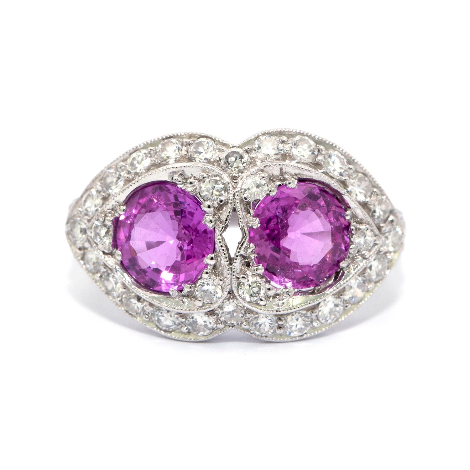 Women's Pink Sapphire and Diamond Art Deco Style Ring For Sale