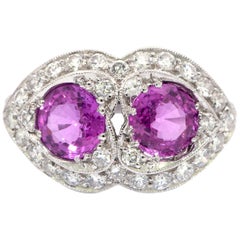 Vintage Pink Sapphire and Diamond Art Deco Style Ring